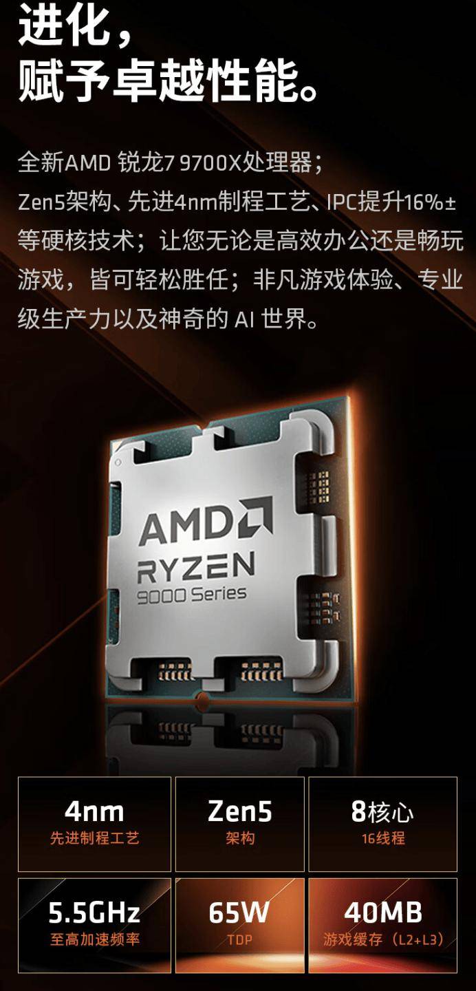 AMD AR-9 台式主机配置上新：锐龙7 9700X + 4060Ti 售 7399 元
